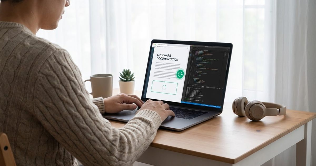 Developer reviewing a short product demo GIF embedded in a README page made with a free online GIF maker