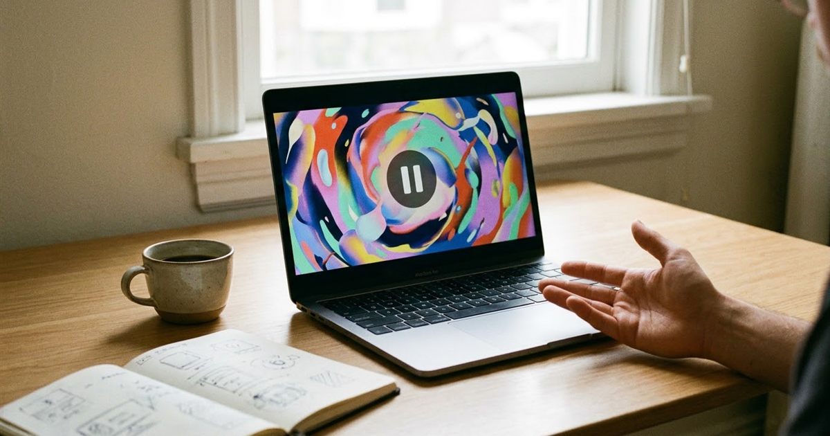 Laptop showing an animated GIF that appears frozen on its first frame next to a settings panel for a free online GIF maker