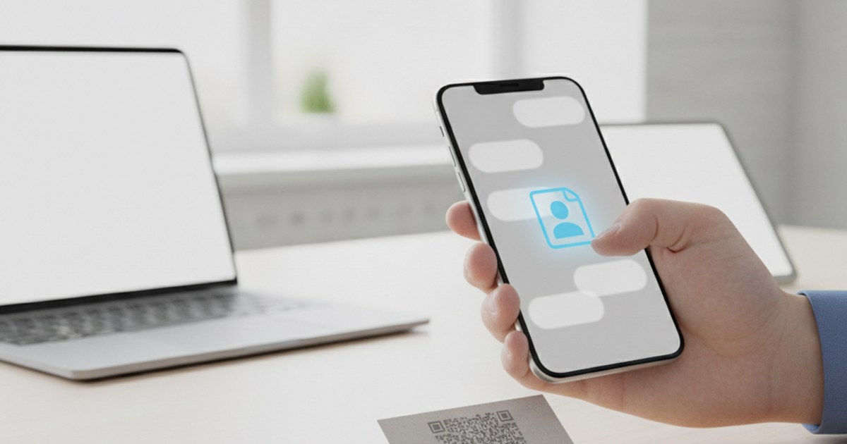 Scanning a QR code on a business card to save contact information directly to a phone