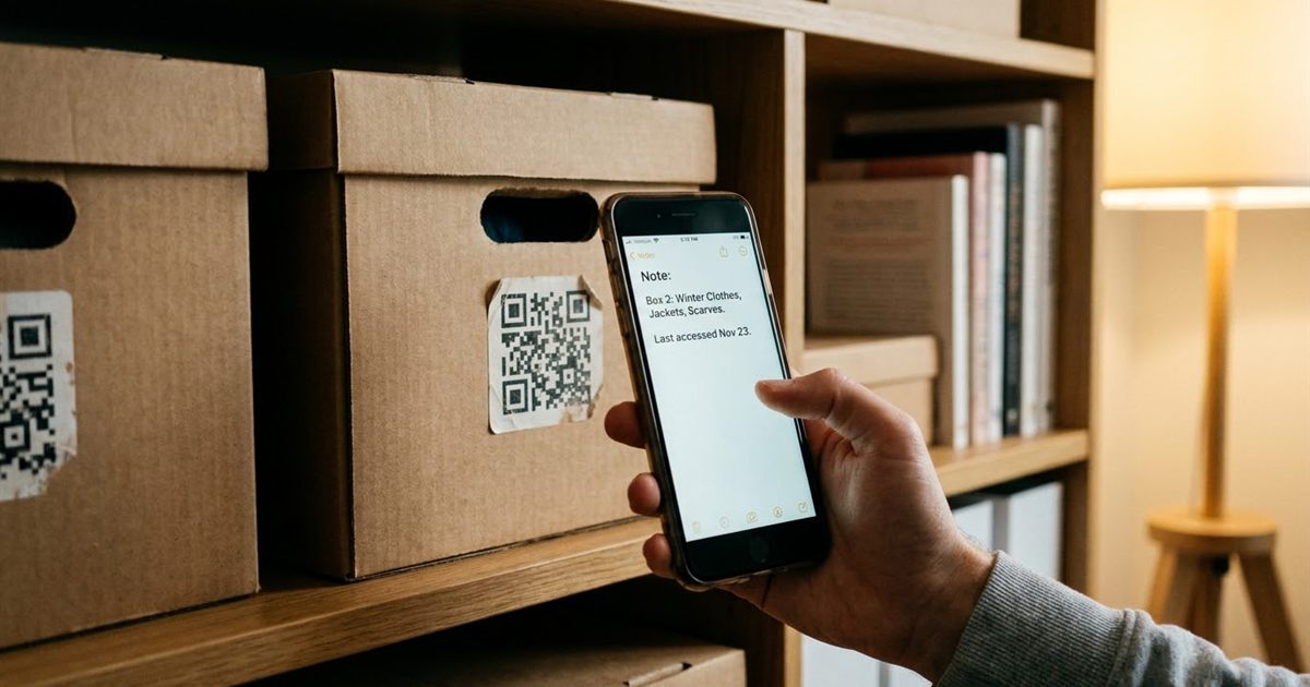 Phone scanning a QR code that reveals a short plain text note, shown beside a free online QR code generator text field