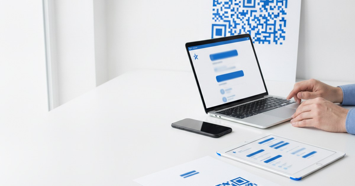 QR codes printed at different sizes on a business card, a menu, and a poster