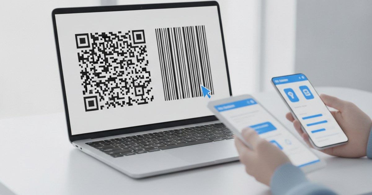 A QR code next to a traditional barcode on a laptop screen